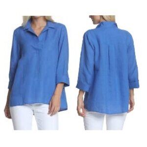 NWT HINSON WU SALINA 3/4 SLEEVE LINEN PULLOVER BLOUSE IN LAPIS SIZE S